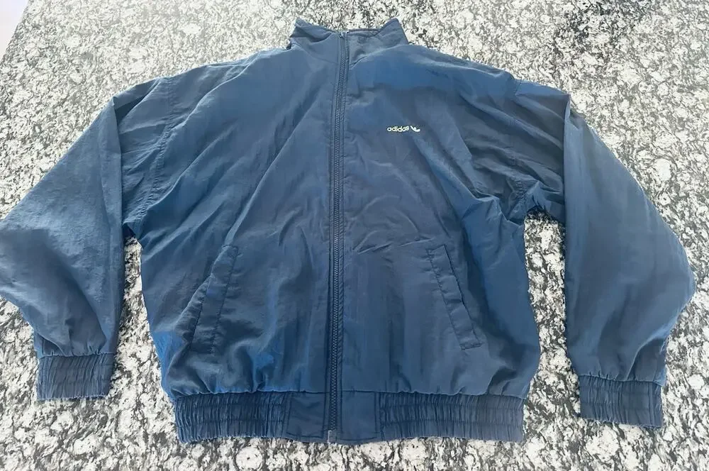 Vintage Adidas Jacket Mens Medium Blue Nylon Trefoil Zip Windbreaker 80s Classic